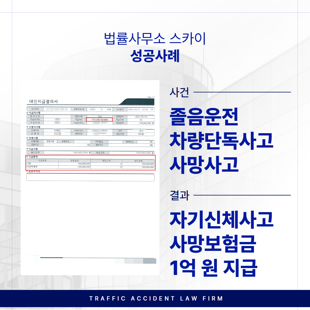 졸음운전 사망사고, ‘자기신체사고 사망보험금 1억 원 지급’ 받은 사례